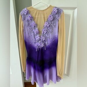 Girls Long Sleeve Sequins Ice Dress Skating Dress Light Purple Size Youth 8-10